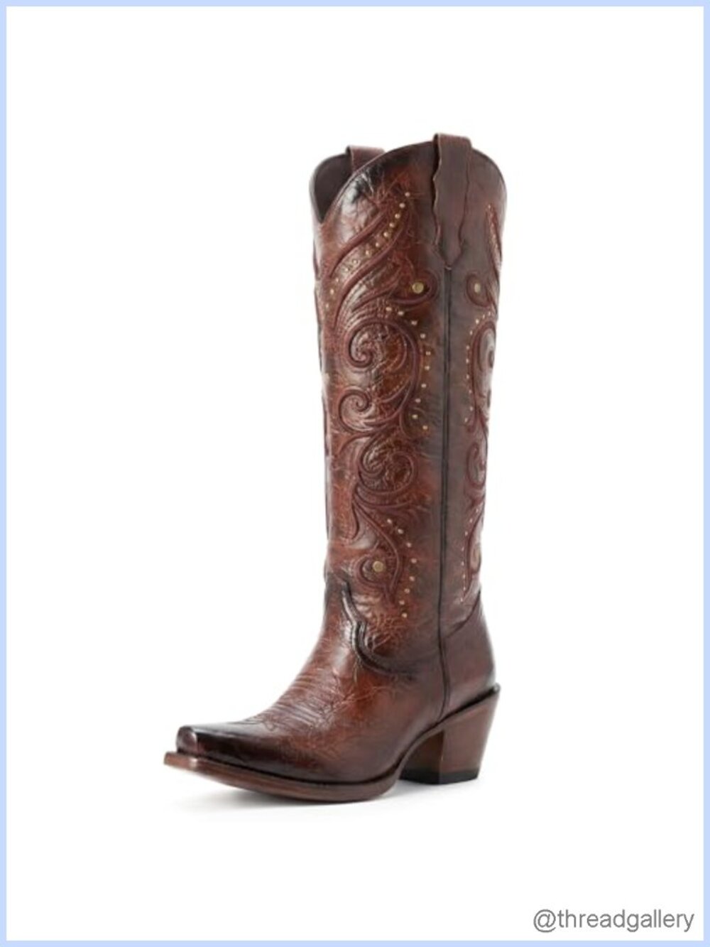 Knee High Cowboy Boots Embroidered Pointed Toe Side Zipper Chunky Heel